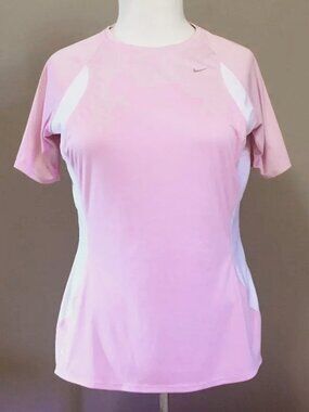 Nike Fit Dry Pastel Pink & White Raglan Sleeve Sports Tee Medium Y2K